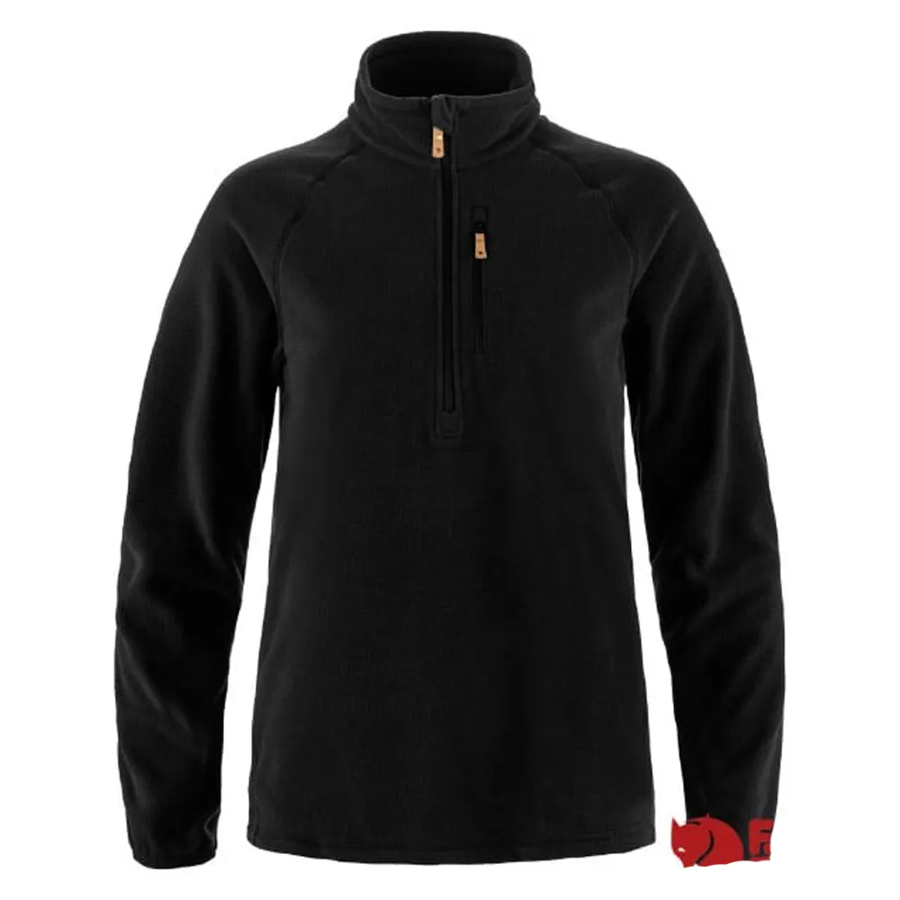 【Fjallraven】小狐狸 女 Ovik Lite Fleece Half Zip 保暖刷毛拉鍊半開襟休閒衫(14600199-550 黑)