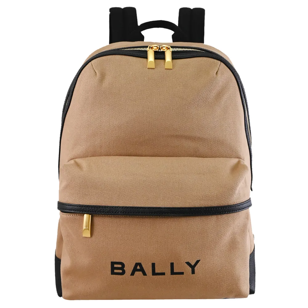 【BALLY】簡約燙印LOGO帆布大旅用包商務包後背包(卡其)