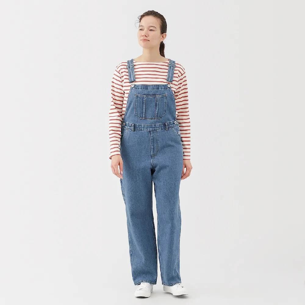 【MUJI 無印良品】女吉貝木棉混丹寧吊帶褲(淺藍/暗藍/黑色)