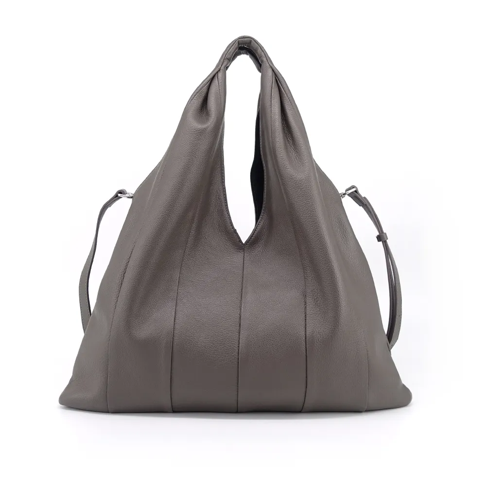 【LouiseC.】雙11 Tree House 進口小牛皮時尚直紋三角造型手提肩背斜背購物真皮包-灰色(CC3386-1