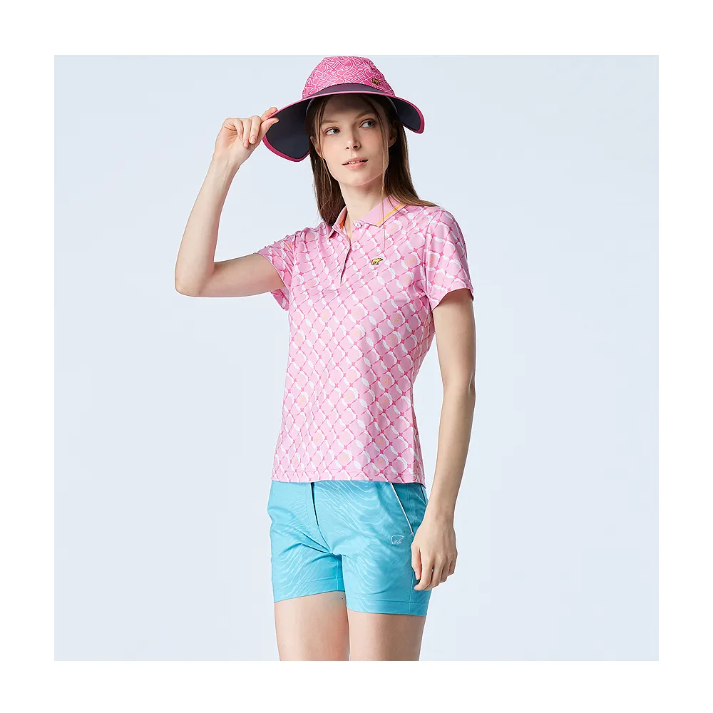 【Jack Nicklaus 金熊】GOLF女款彈性壓紋抗UV短褲(藍色)