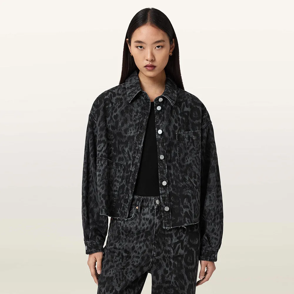 【ALLSAINTS】NICKY 豹紋印花寬鬆牛仔外套 W121PE(寬鬆版型)