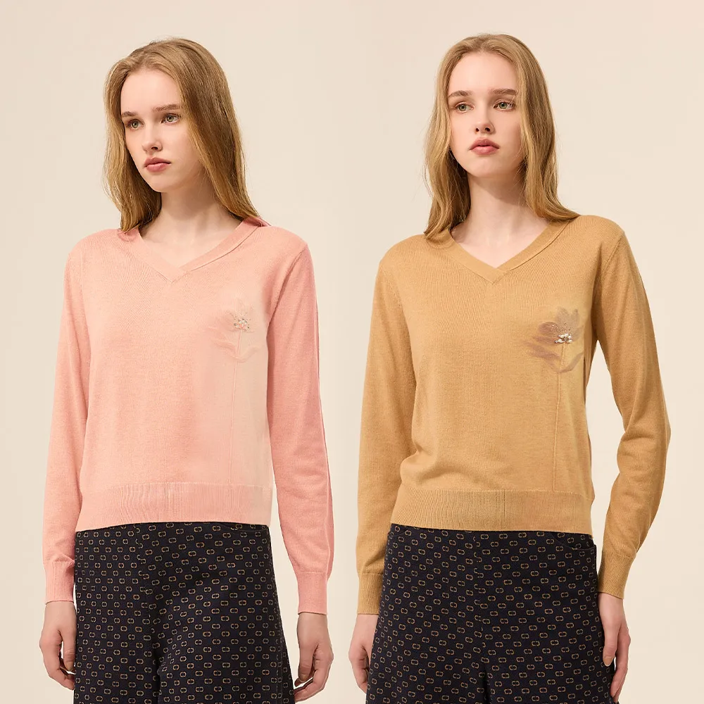 【ILEY 伊蕾】簡約V領羊毛針織上衣(兩色；M-XL；1254515011)