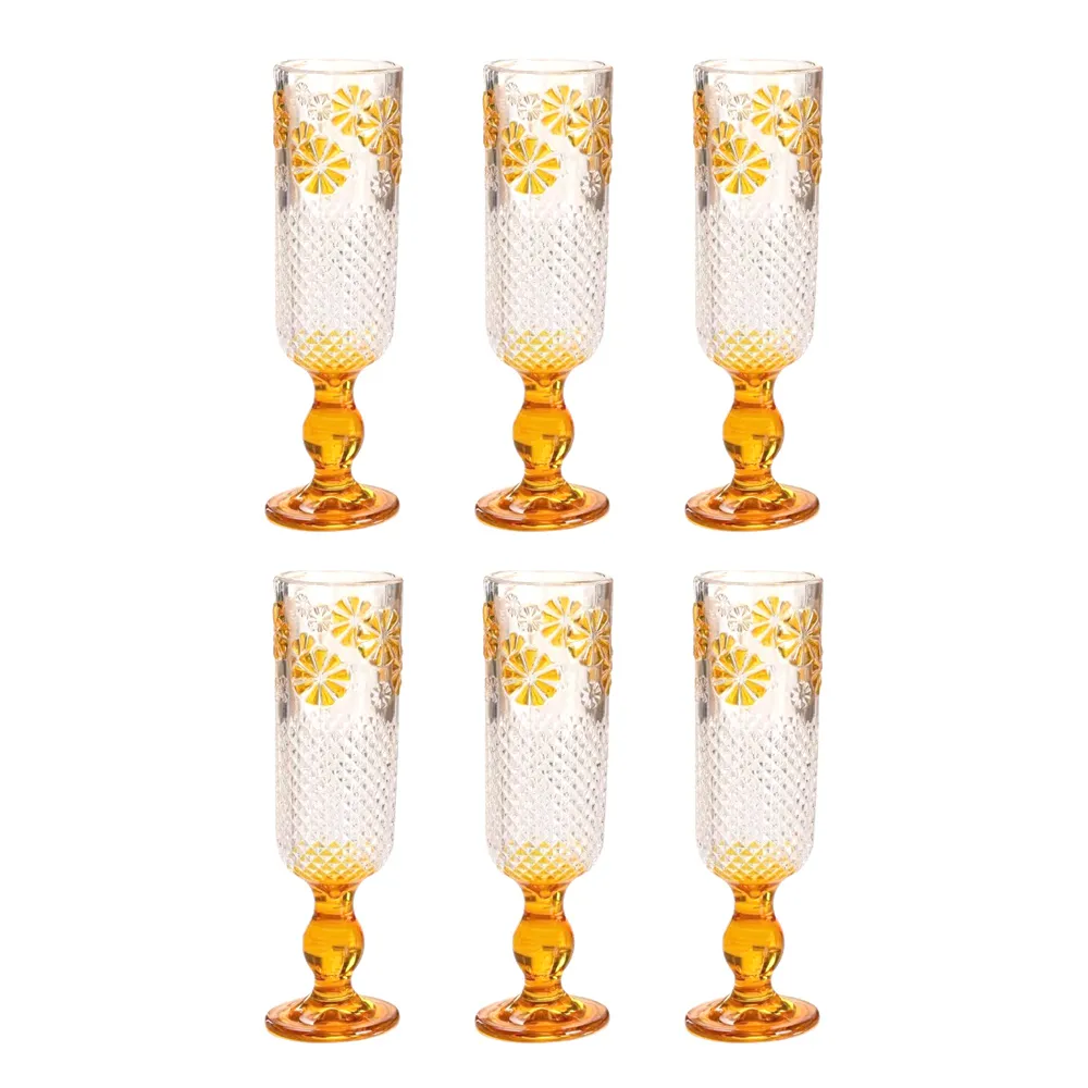 【日本FOREVER】夏日蜜橙香檳杯/雕花香檳杯180ML(6入組)
