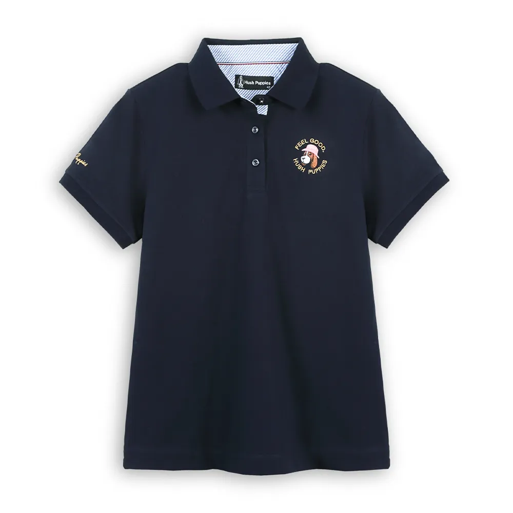 【Hush Puppies】女裝 POLO衫 Q版漁夫帽狗短袖POLO衫 (丈青 / 63201901)