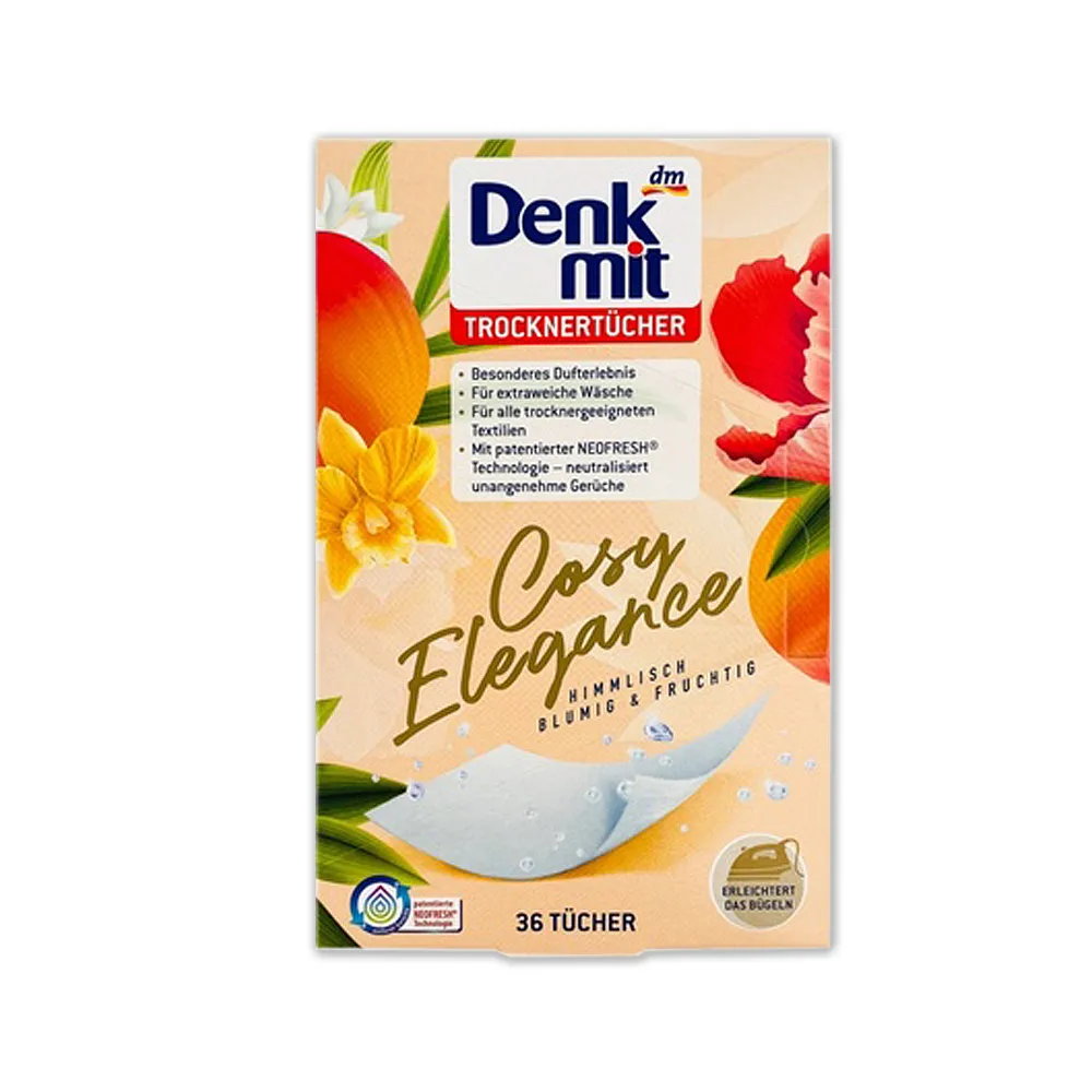 德國DM Denk mit-烘衣機專用衣物柔軟防皺除臭去靜電香氛紙-花香杏色36片/盒(防靜電烘衣紙香片香薰)