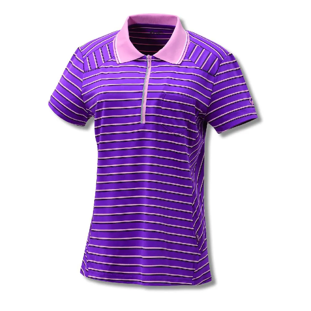 【Fit 維特】女-吸排抗UV寬條紋POLO衫-紫紅 GS2107-65(抗UV/POLO衫/條紋)