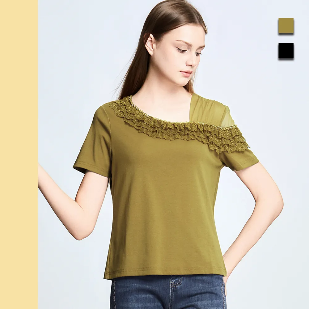 【Just Wear 佳葳】雅韻蕾絲鑽飾上衣 2色(女上衣/女上著/蕾絲/鑽飾/素色/氣質/優雅)