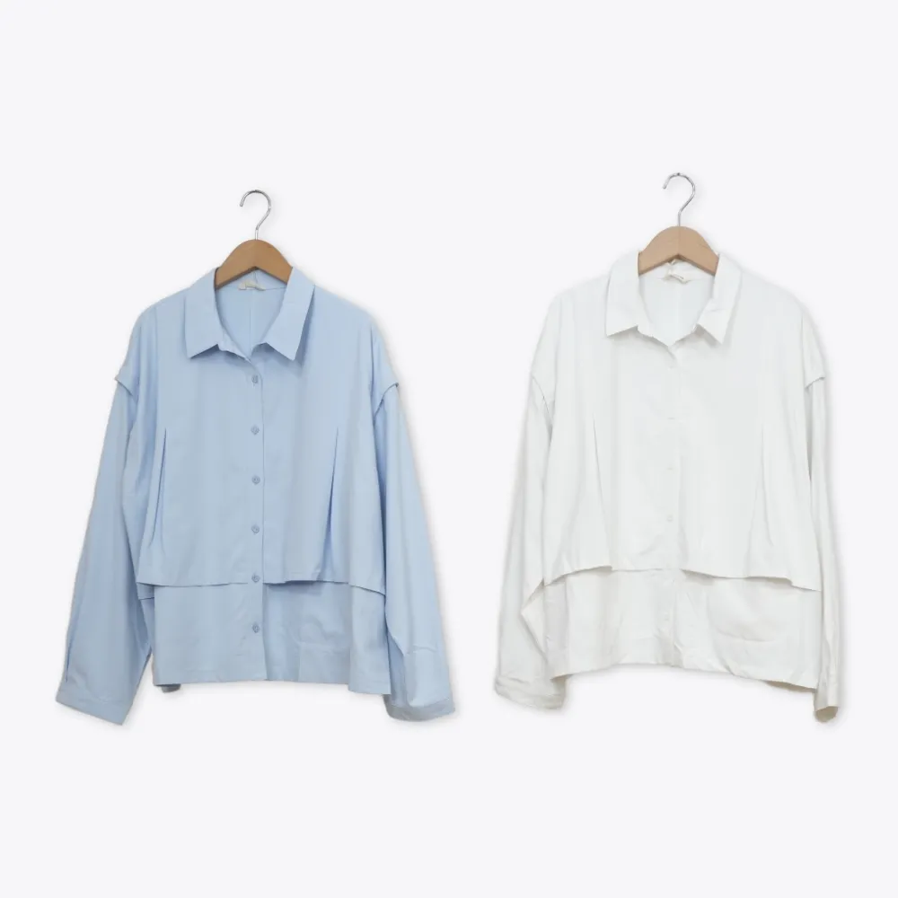 【MOSS CLUB】小格織紋袖子可拆多WAY開襟襯衫 藍 白(魅力商品)