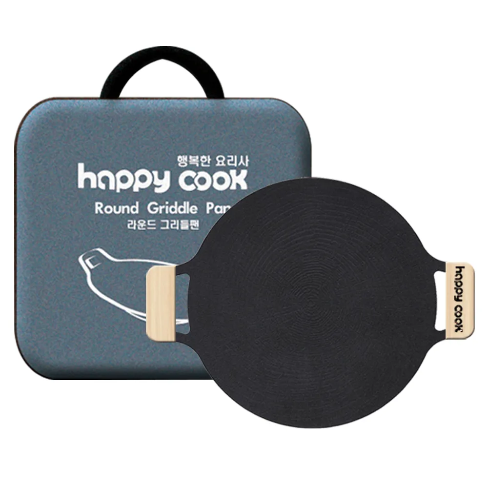 【happy cook】韓國製大理石不沾烤盤38cm旗艦全配組(烤盤+木把手+提袋)