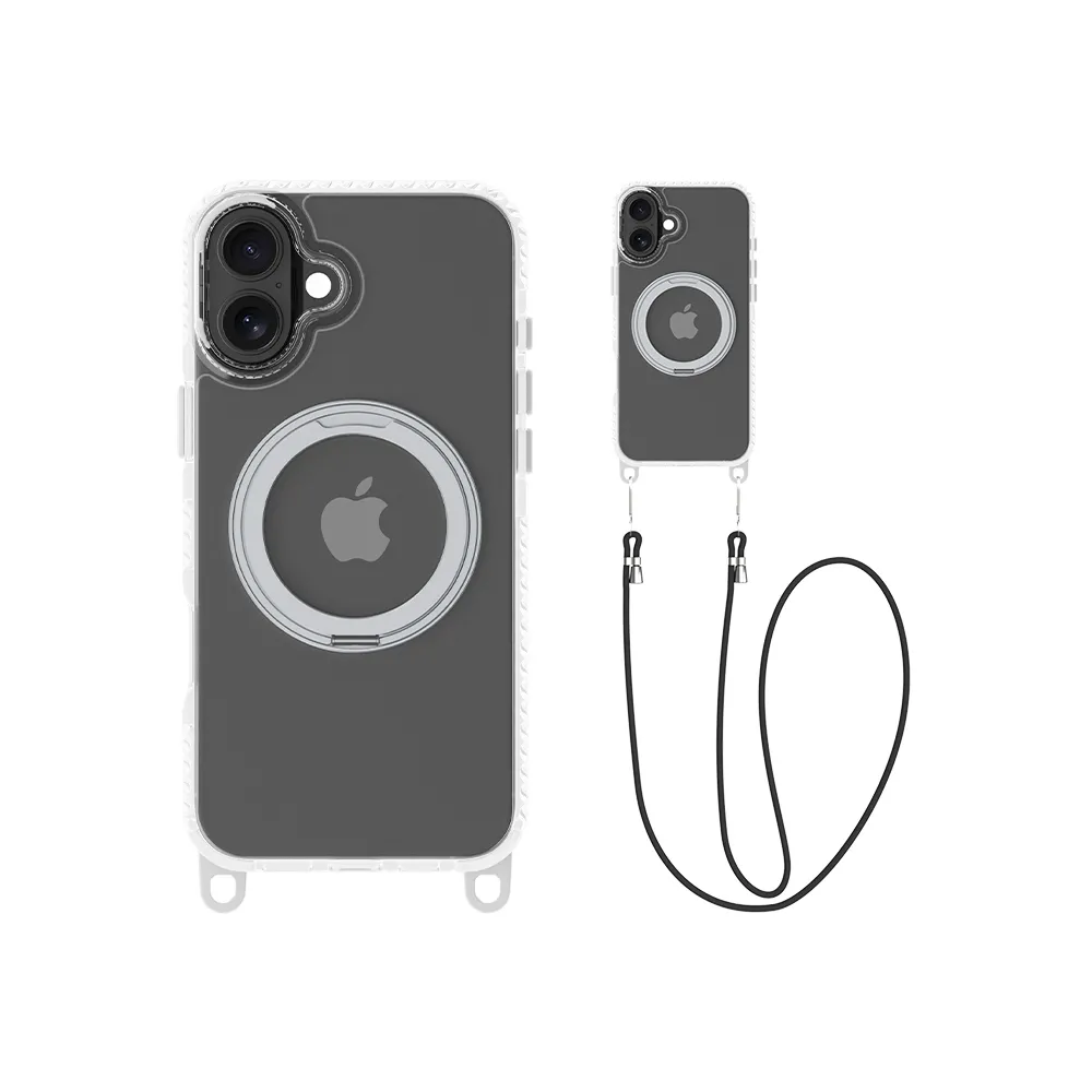 【Philips 飛利浦】iPhone 16系列 高透磁吸旋轉支架防摔保護殼-含可置換掛繩組(支援MagSafe磁吸)