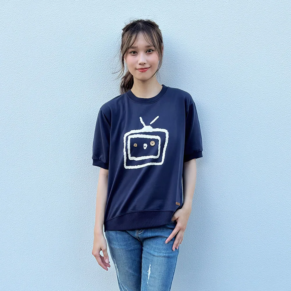 【Hana Mokuba】花木馬日系女裝羅紋圓領俏皮TV印花收口上衣(T恤)