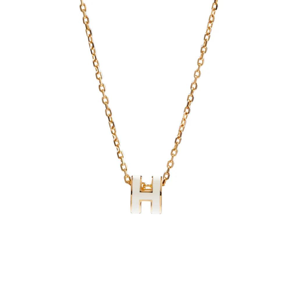 【Hermes 愛馬仕】Pop H Mini 立體簍空 LOGO項鍊(白/金)