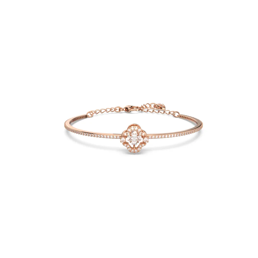 【SWAROVSKI 施華洛世奇】官方直營 Una 手鐲 幸運草 白色 鍍玫瑰金色 | 05642925