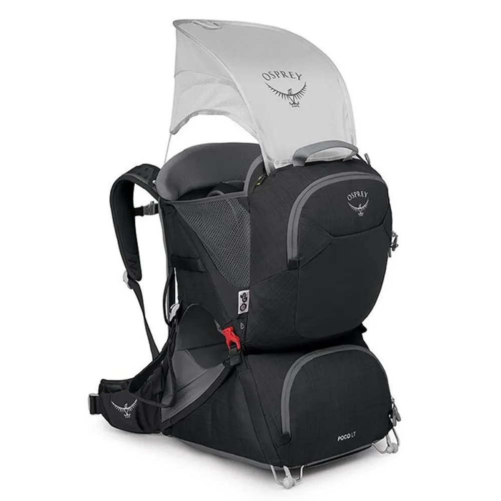 【Osprey】雙11 Poco LT Child Carrier 25L 輕量網架式透氣嬰兒背架背包(含遮陽罩)/ 黑