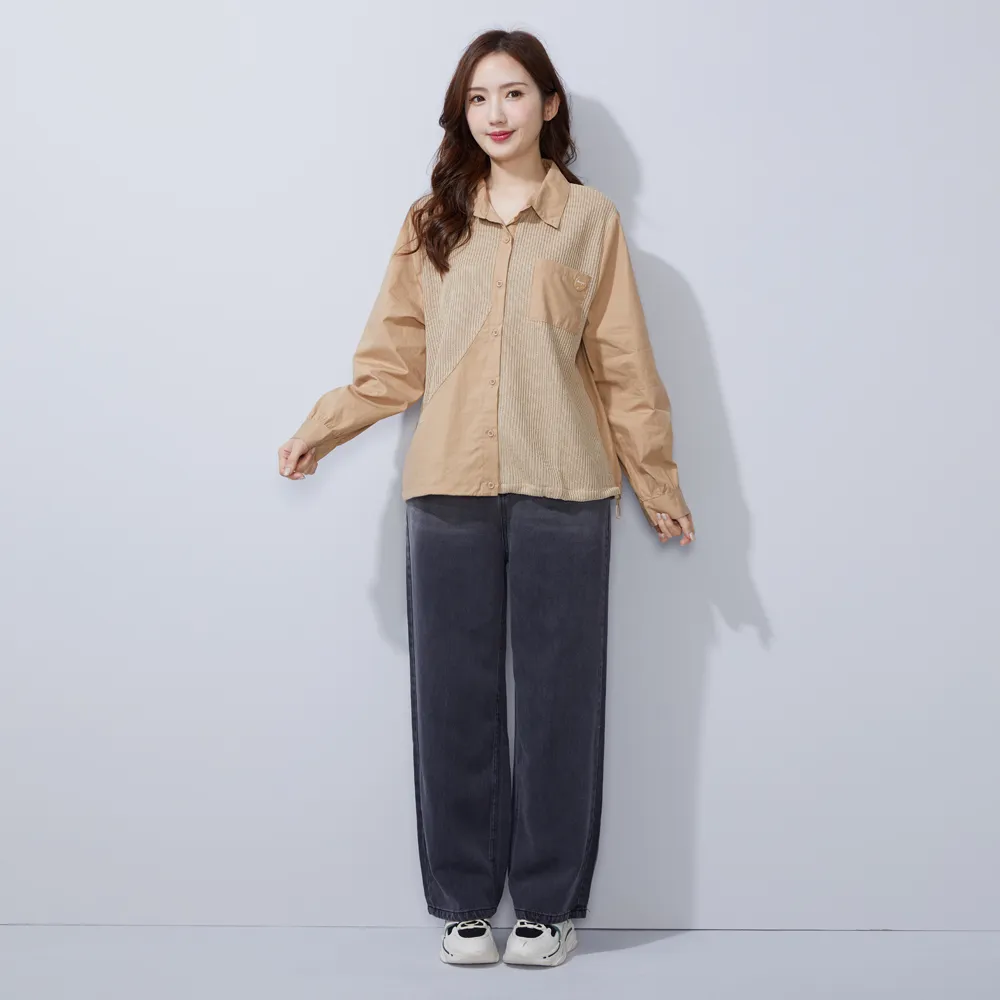 【betty’s 貝蒂思】古錐鈕釦裝飾牛仔寬褲(黑色)