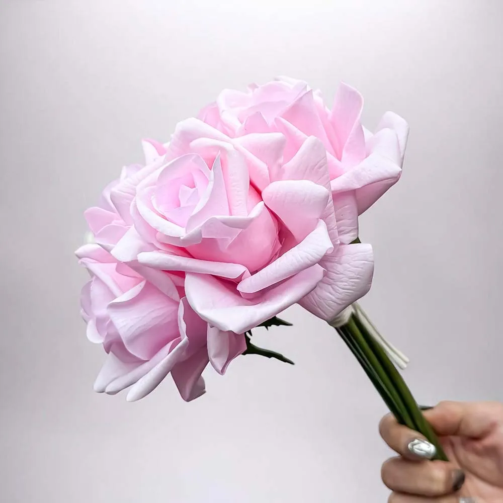 【Floral M】手感保濕安娜玫瑰公主粉仿真花材（5入組）(人造花/仿真花/假花/花藝DIY/裝飾花材)