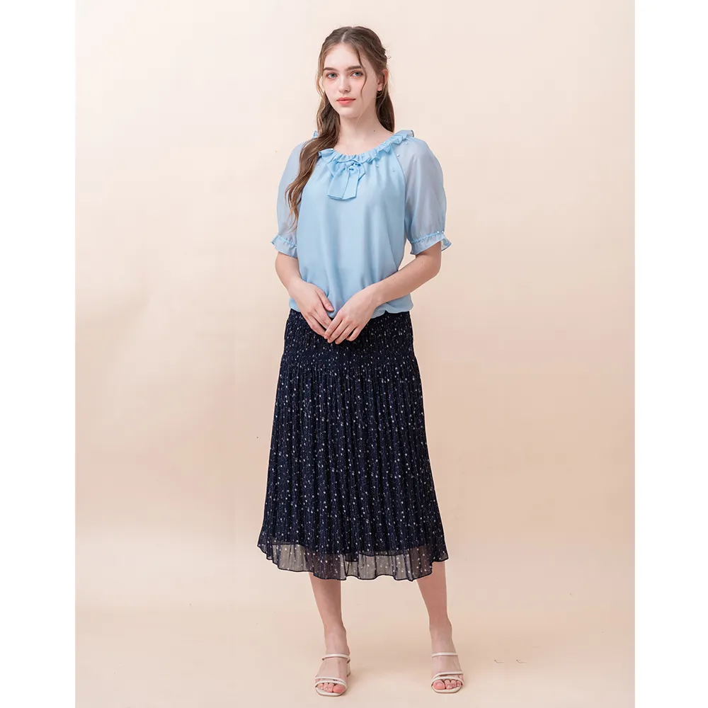 【perng yuh 芃諭名品】花甜朵朵 印花雪紡 壓褶裙(2024 AW Collection｜3C秋冬新品上市)
