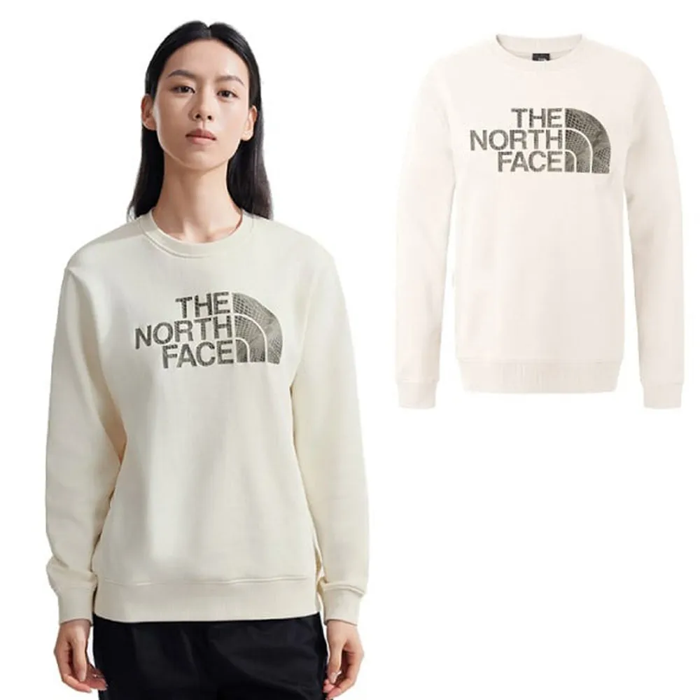 【The North Face】女 Logo 經典吸濕透氣棉質長袖圓領T恤.休閒套頭衫(8ASU-QLI 沙丘白)