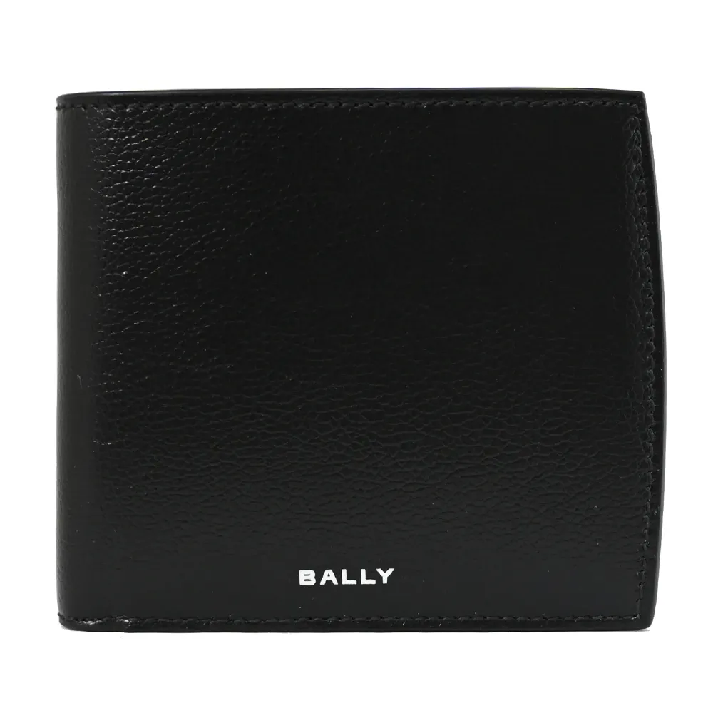 【BALLY】BYIE 簡約燙字LOGO弧邊小牛皮雙層對折8卡短夾(黑)