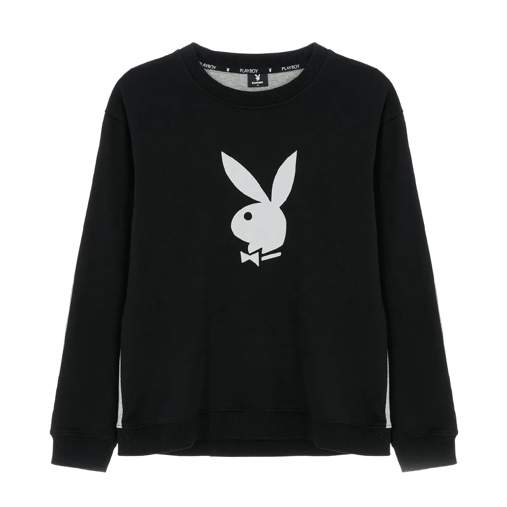 【PLAYBOY】經典拼接撞色圓領上衣(黑色)