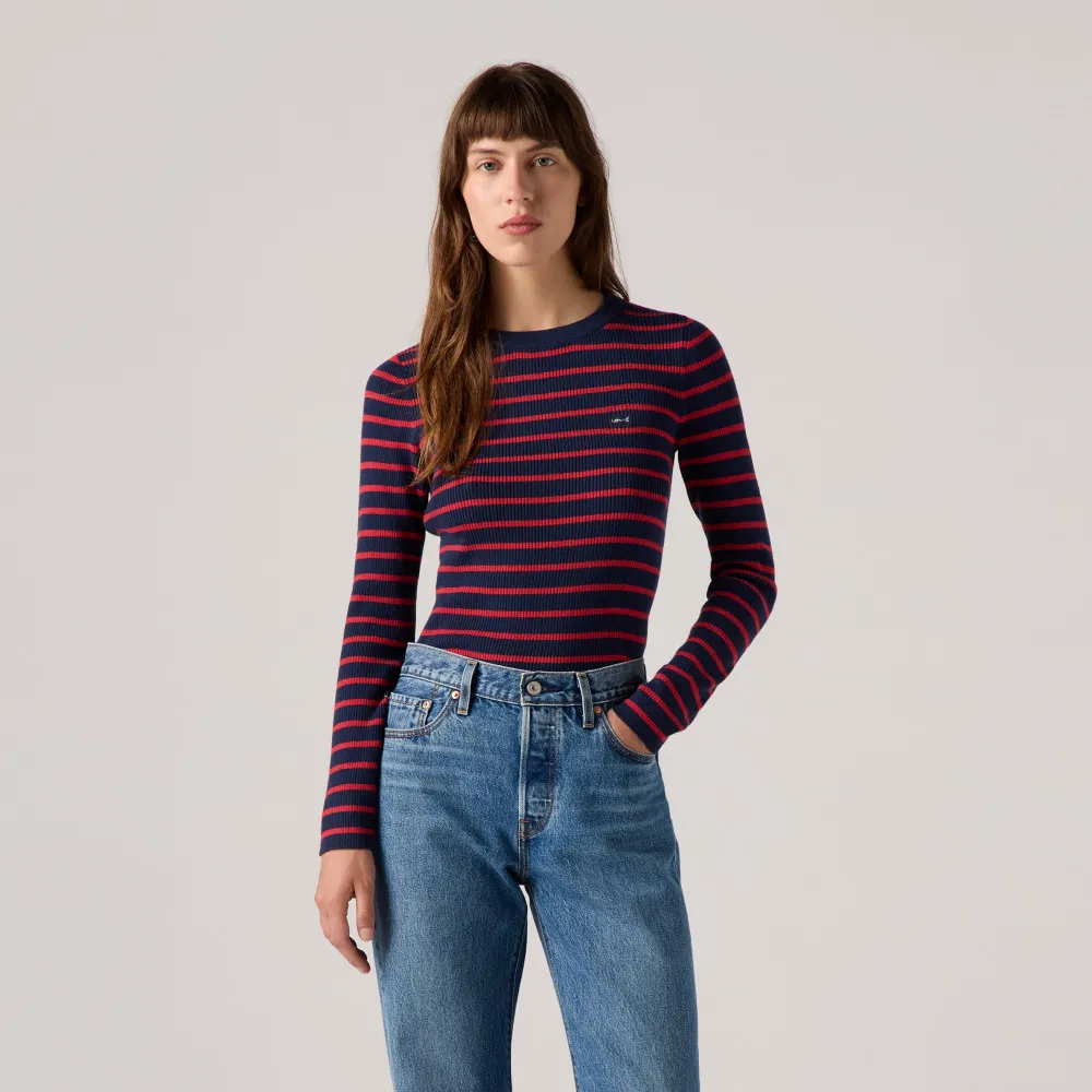 【LEVIS】女款 合身長袖Logo Tee 上衣 熱賣單品 A0719-0033