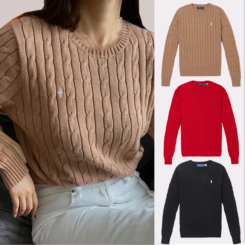 【RALPH LAUREN】RL POLO 經典刺繡小馬麻花毛衣-女-多色選(舒適保暖/平輸品)