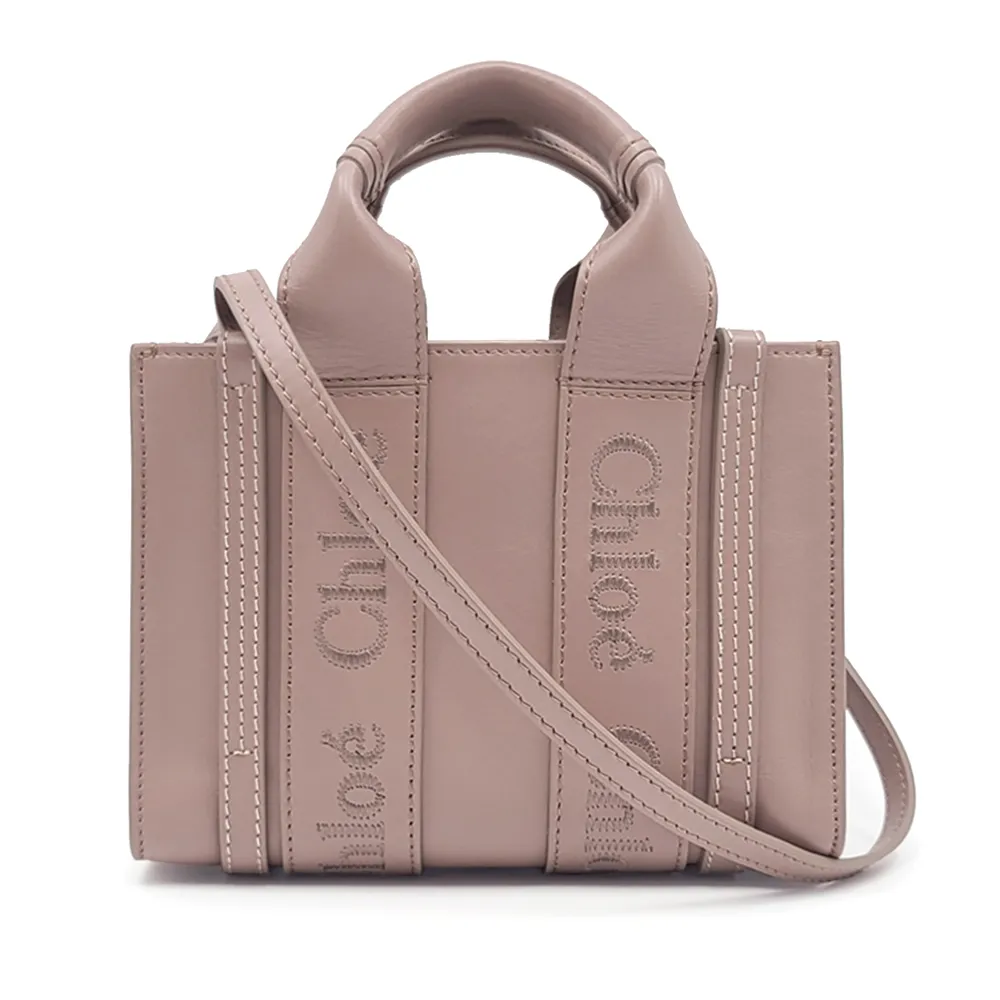 【Chloe’ 蔻依】CHC23UP237I60527 經典WOODY系列牛皮手提斜背MINI托特包(藕粉色)
