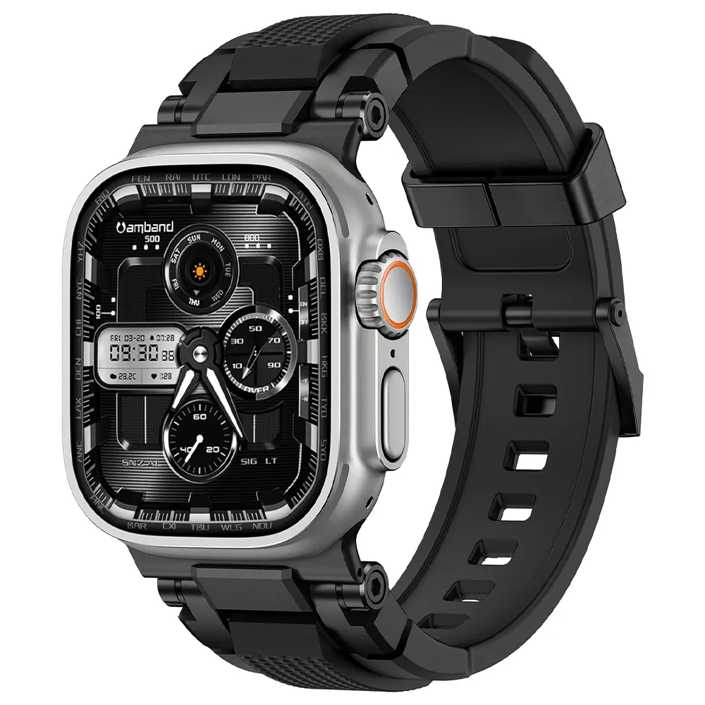 【Amband】AmBand Apple Watch 智能錶帶 ☆ M1S Metal 黑扣x黑錶帶(49mm - Apple Watch Ultra 3 / 2 / 1)