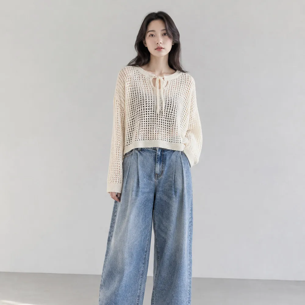 【YIN HWA 盈樺】a｜a 甜美知性網洞綁繩針織上衣