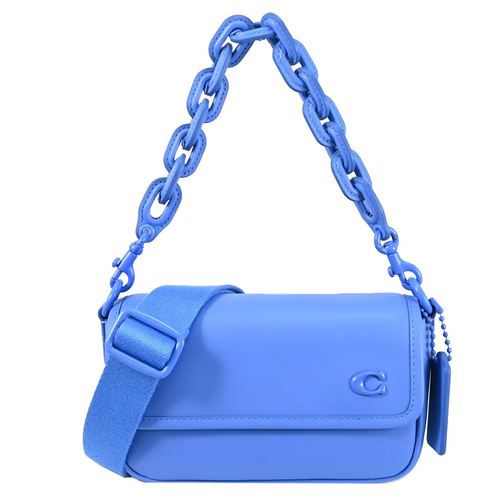 【COACH】Charter 18 經典C字LOGO寬背帶翻蓋小包兩用(藍)