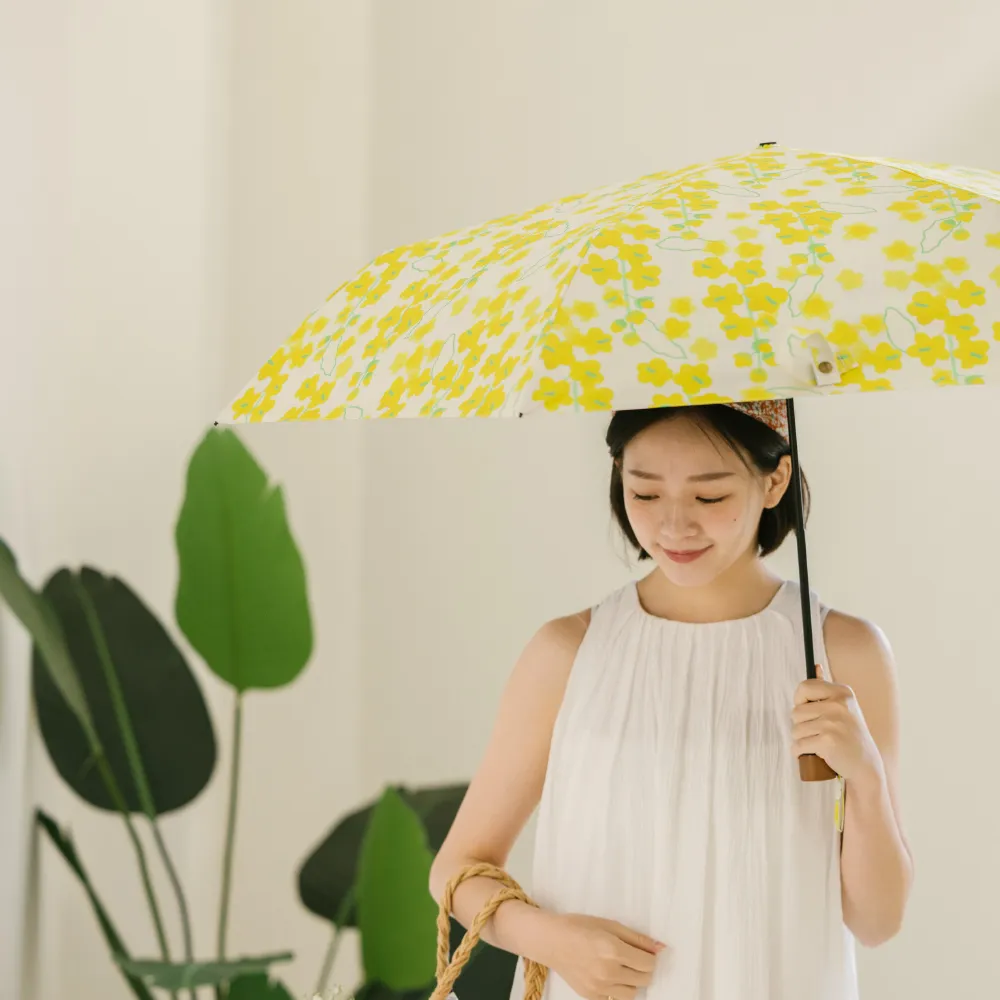 【rento】碳纖輕量黑膠晴雨傘-阿勃勒(碳纖傘骨 日系傘 黑膠傘 防曬 降溫  抗UV)