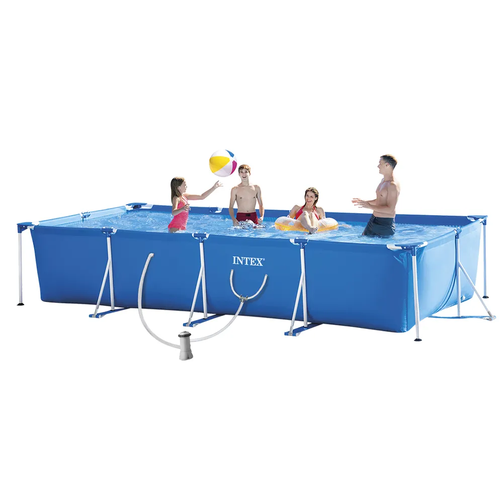 【INTEX】簡易裝長方型框架游泳池-附濾水泵450x220x84cm-7127L-適6歲+以上(28279)