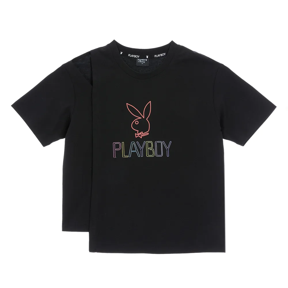 【PLAYBOY】OVERSIZE寬版落肩T-SHIRT(黑色)