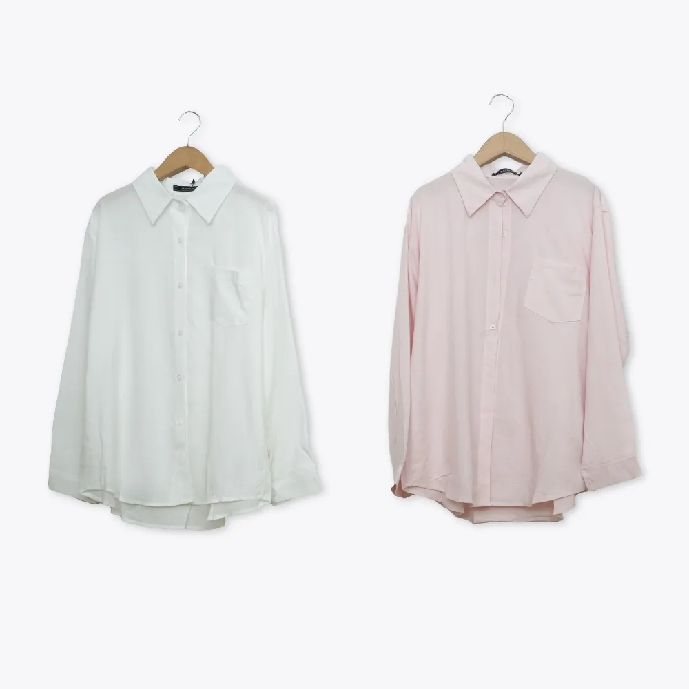 【MASTINA】透膚亞麻長袖襯衫 白 粉(魅力商品)