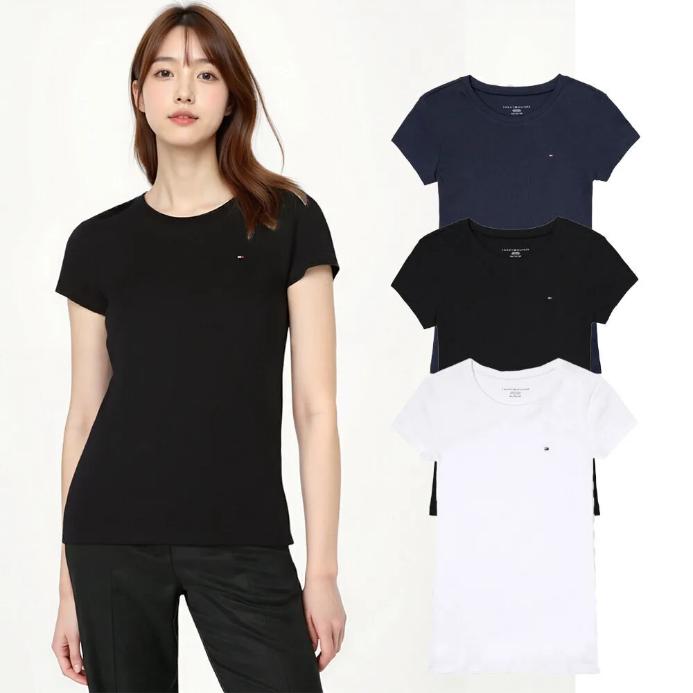 【TOMMY HILFIGER】女款 圓領 刺繡 小LOGO 素T(修身款 有腰身)