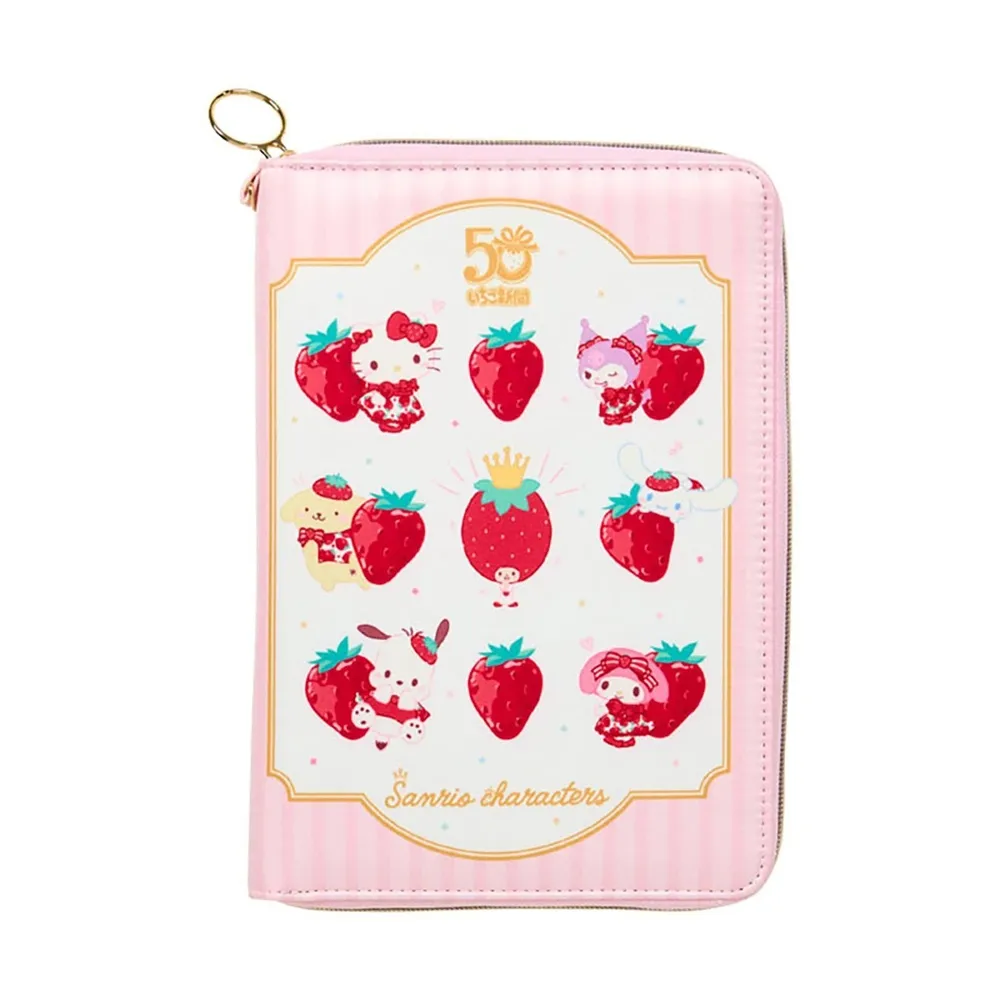 【小禮堂】雙11 Sanrio 三麗鷗 全開式皮質收納包 草莓新聞50週年(平輸品)