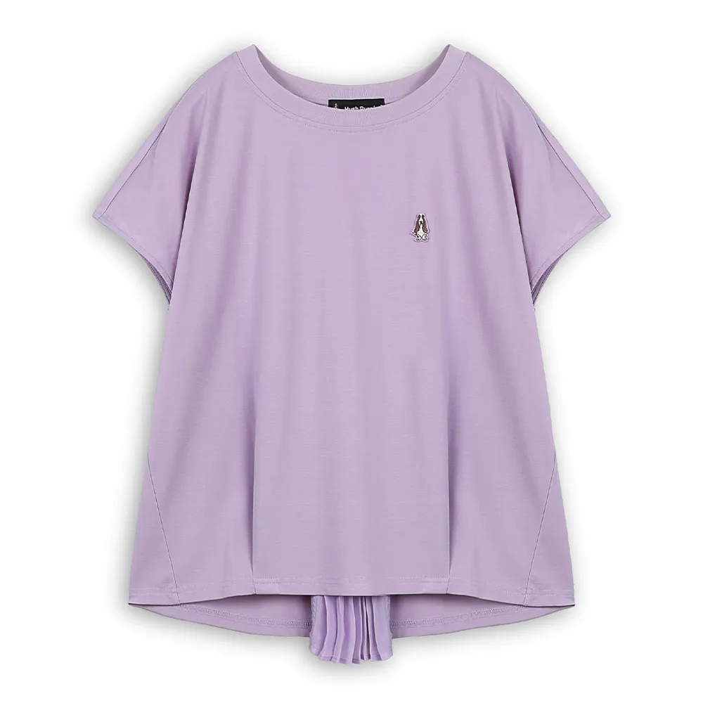 【Hush Puppies】女裝 上衣 素色壓褶刺繡小狗上衣 (淺紫 / 63210202)
