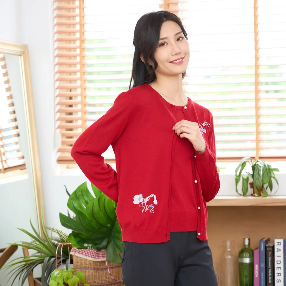 【RED HOUSE 蕾赫斯】法式巴黎繡花針織外套(紅色)