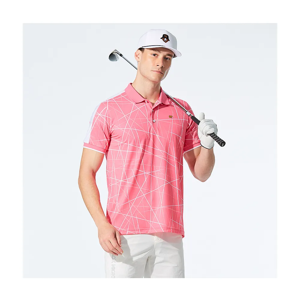 【Jack Nicklaus 金熊】GOLF男款數位印花吸濕排汗彈性高爾夫球衫/POLO衫(紅色)