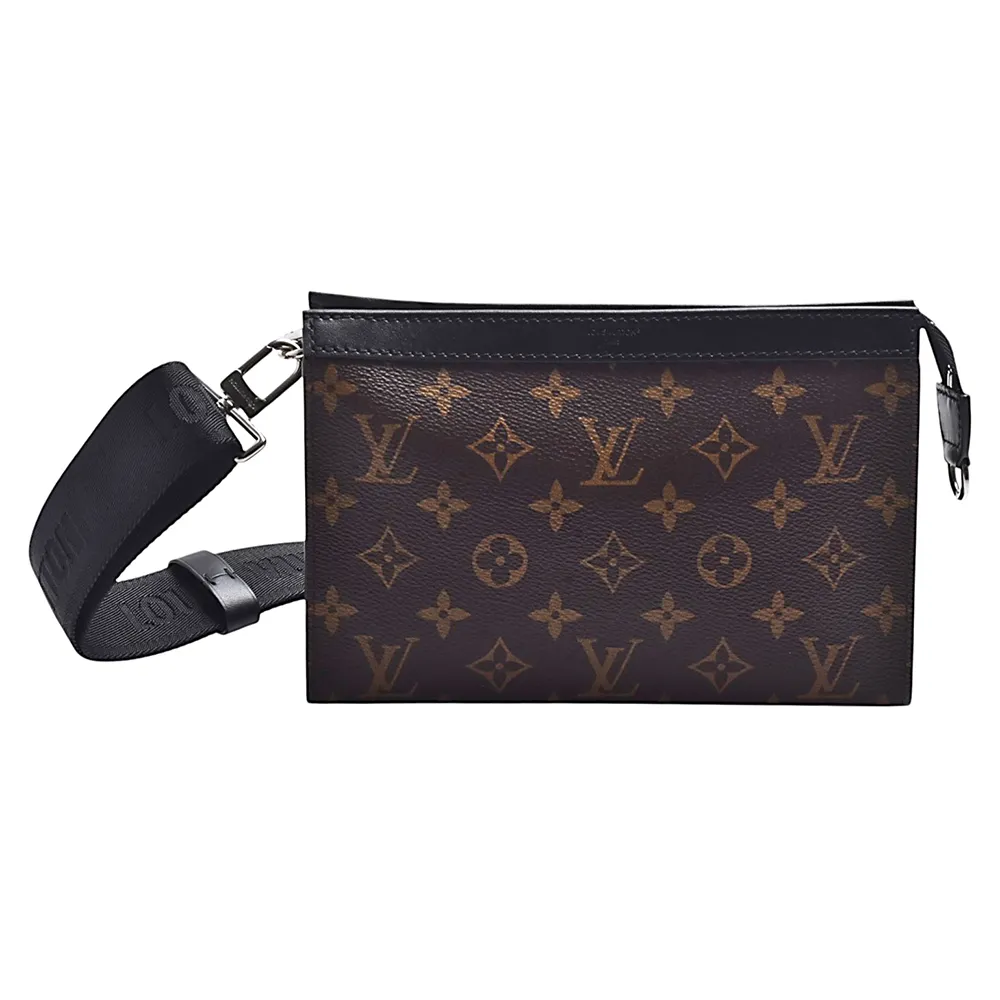 【Louis Vuitton 路易威登】M14036經典Gaston系列Monogram塗層帆布牛皮飾邊肩背/斜背包(棕色/黑)