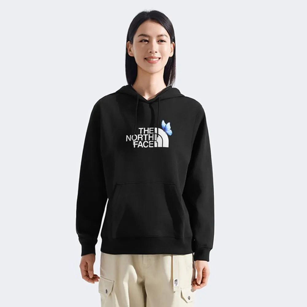 【The North Face】女 ESSENTIAL NATURE RECHARGE 吸濕透氣棉質混紡長袖連帽T恤(8F0E-JK3 太空黑)
