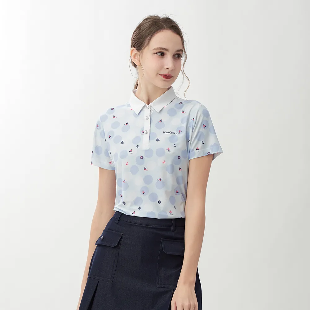 【pierre cardin 皮爾卡登】網路獨家 女款 科技涼感彈性透氣短袖POLO衫-淺藍色(8267294-33)