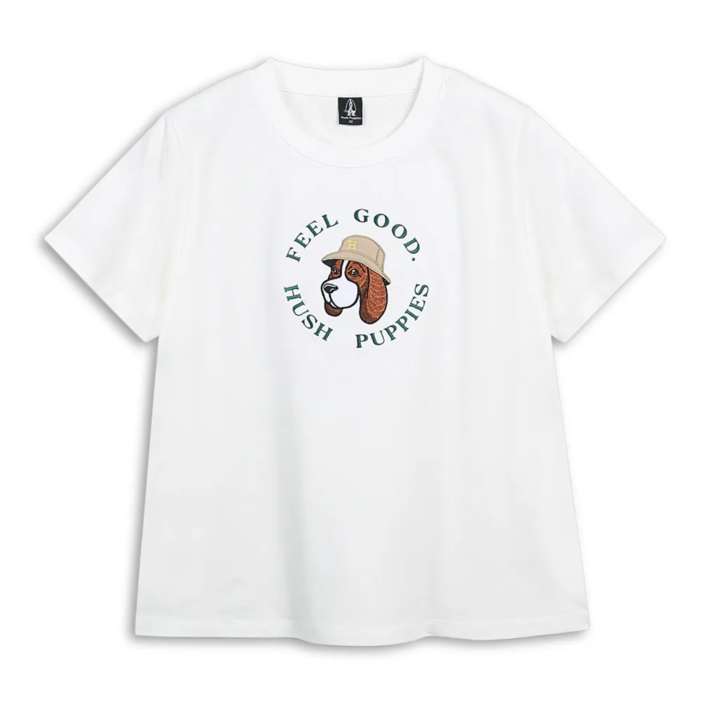 【Hush Puppies】女裝 T恤 漁夫帽狗刺繡寬版T恤 (白色 / 63211906)