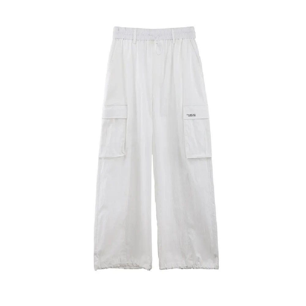 【米蘭精品】現貨+預購 寬管褲休閒長褲(工裝風棉質高腰純色女褲子4色74kr50)