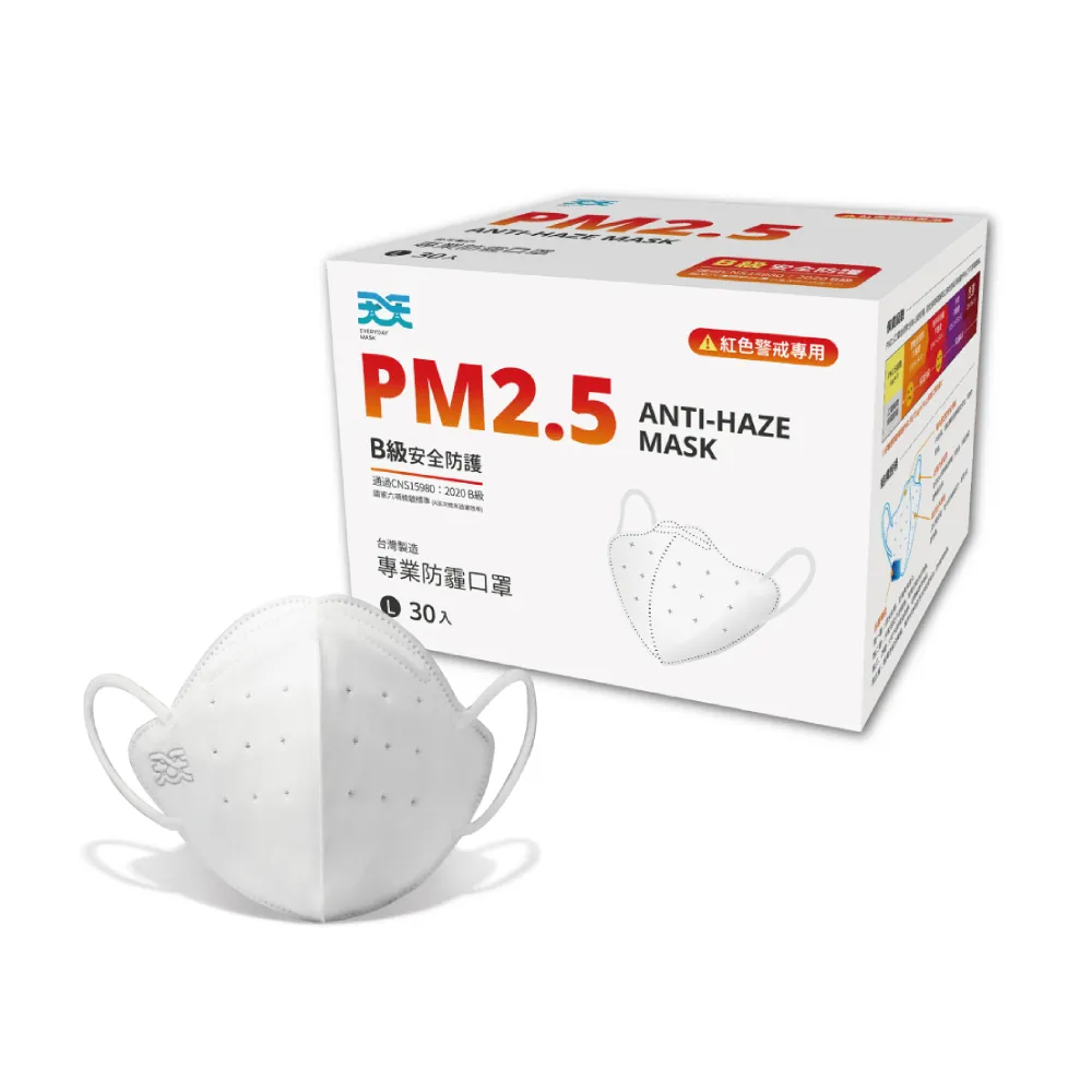 【天天】PM2.5 專業防霾口罩(B級防護 30入/盒)