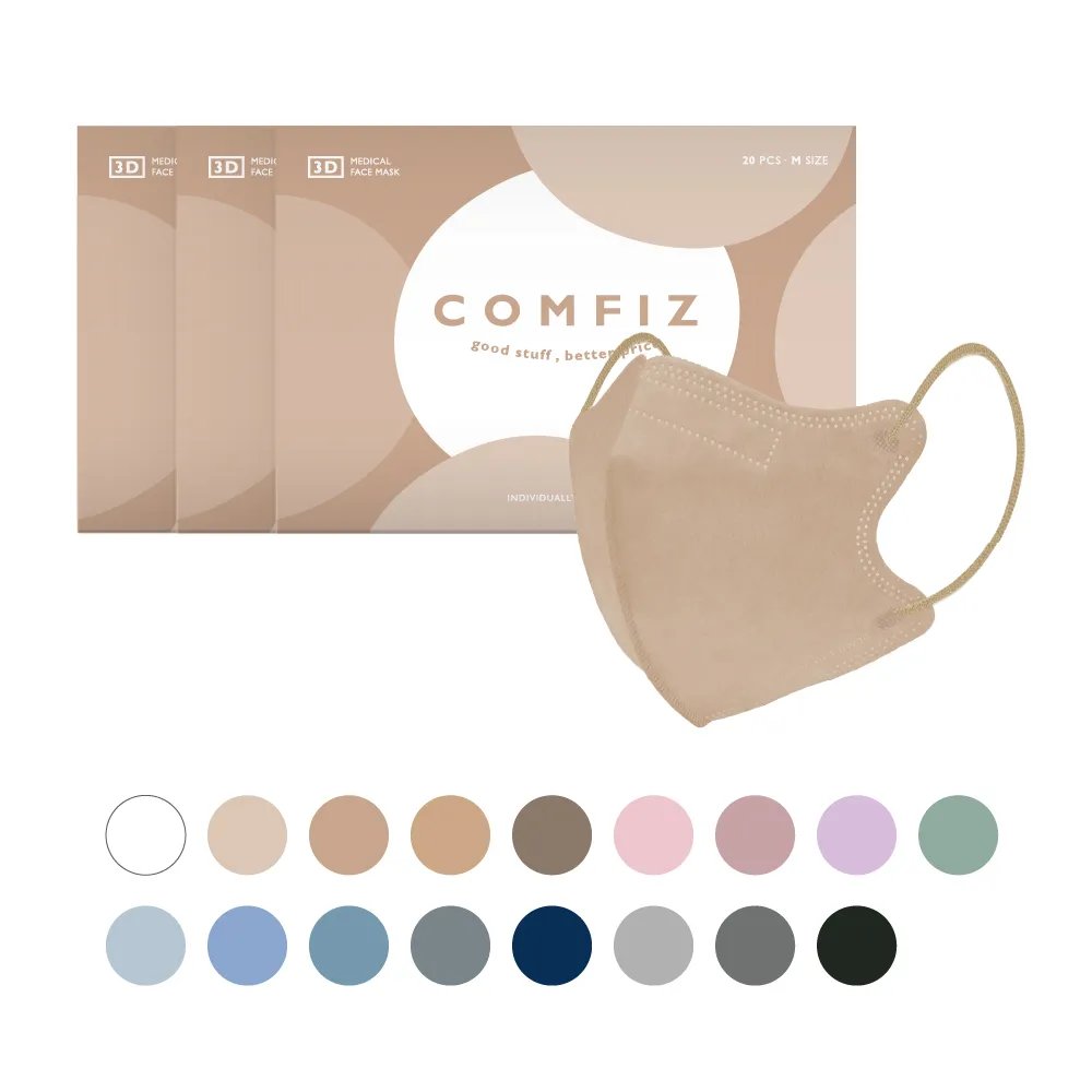 【康菲COMFIZ】康菲成人3D立體醫療口罩/共三盒(M無鼻樑壓條/單片包裝/高質感親膚內層少沾妝)