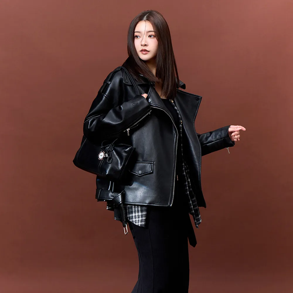 【MAJOR MADE】高級時髦扎實皮外套(皮衣/女裝外套/穿搭外套)