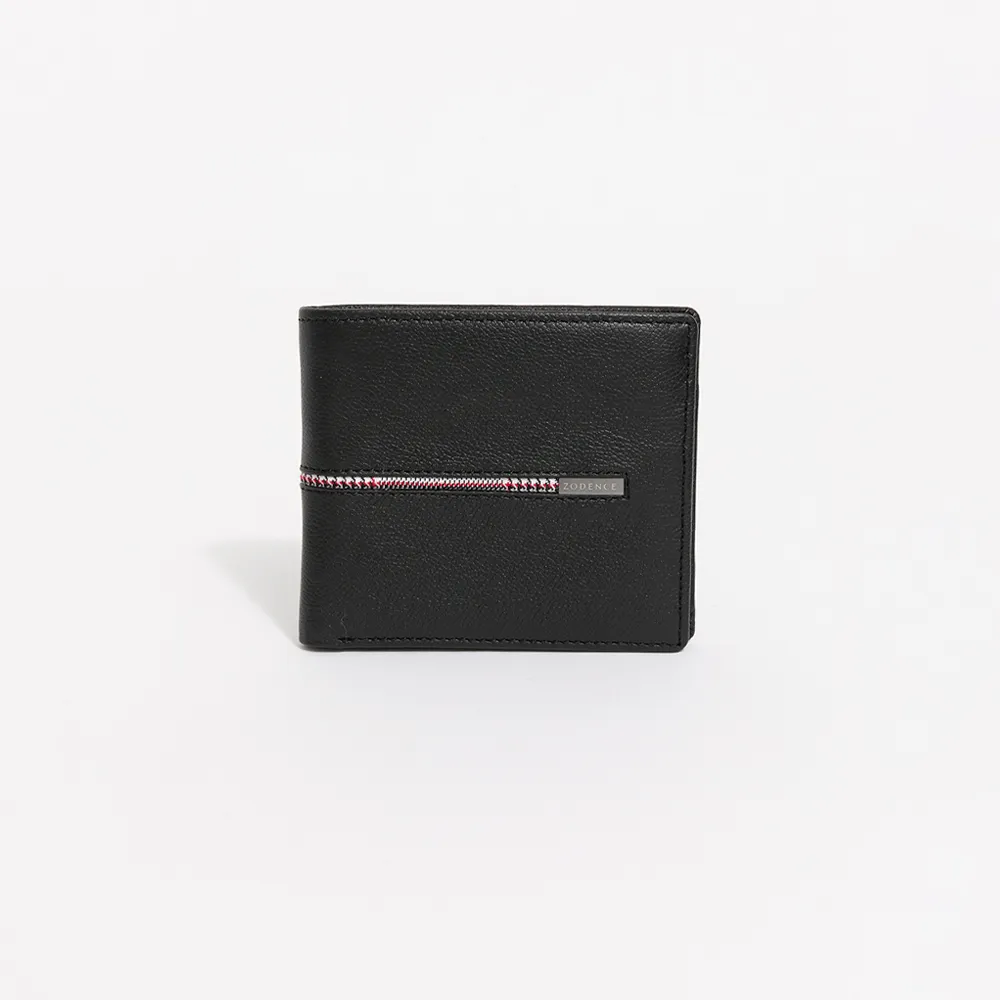 【ZODENCE 佐登司】KIRK進口真皮格紋9卡證件窗短夾(黑)