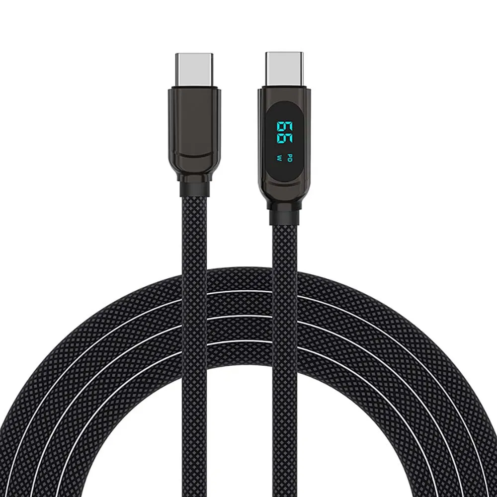 【JINPEI 錦沛】Type-C to Type-C 100W PD極速快速充電線 顯示電流 編織線 1M(黑色)